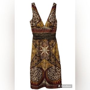 Nicole Miller Collection 100% Silk Plunge Neckline Dress